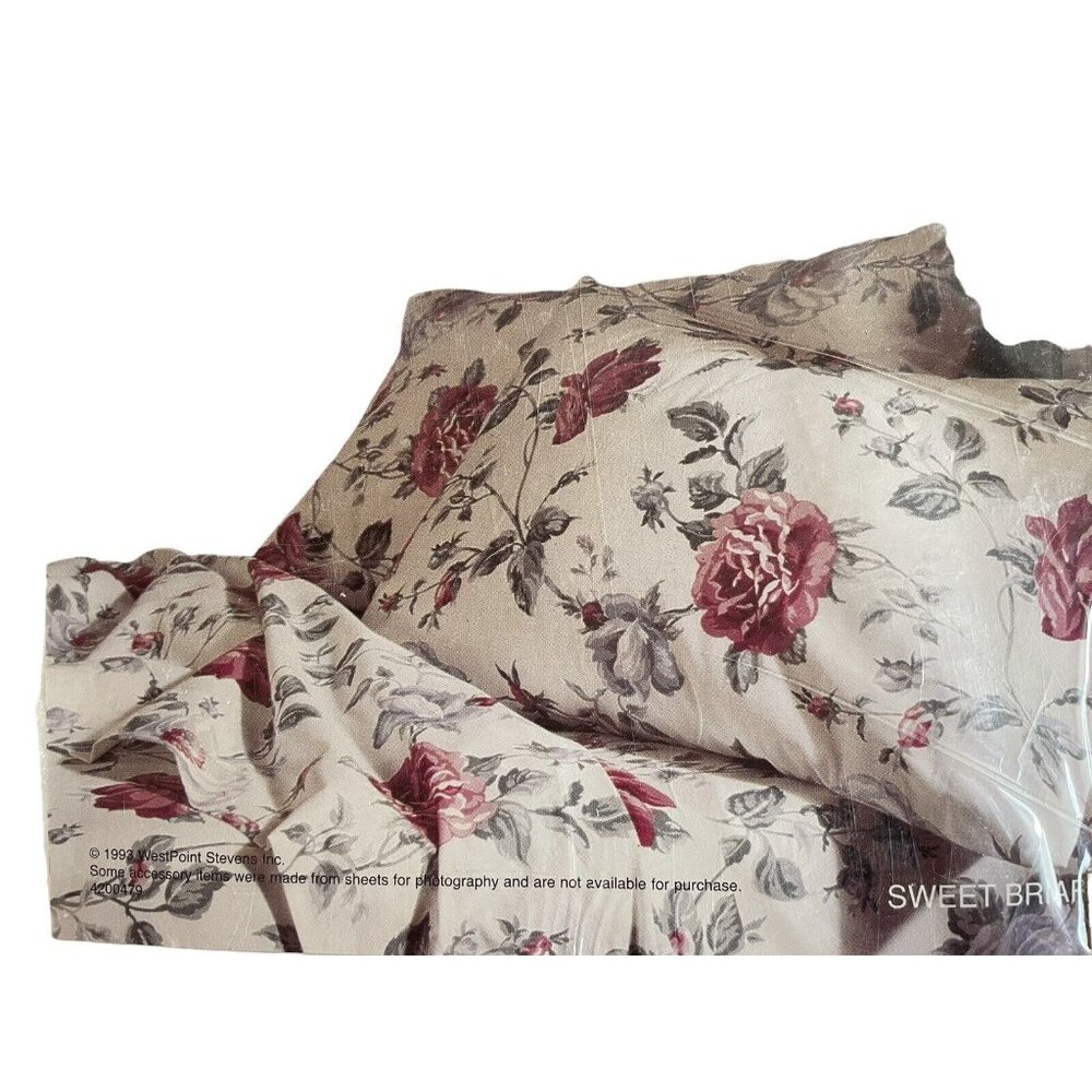 Vintage Westpoint Stevens SWEET BRIAR Roses Pink Blue Full Sheet Set 4 Piece New